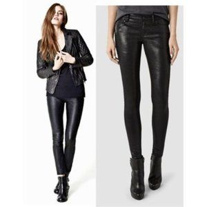 AllSaints Black Petrel Brodie Wax Coated Skinny Jeans 25